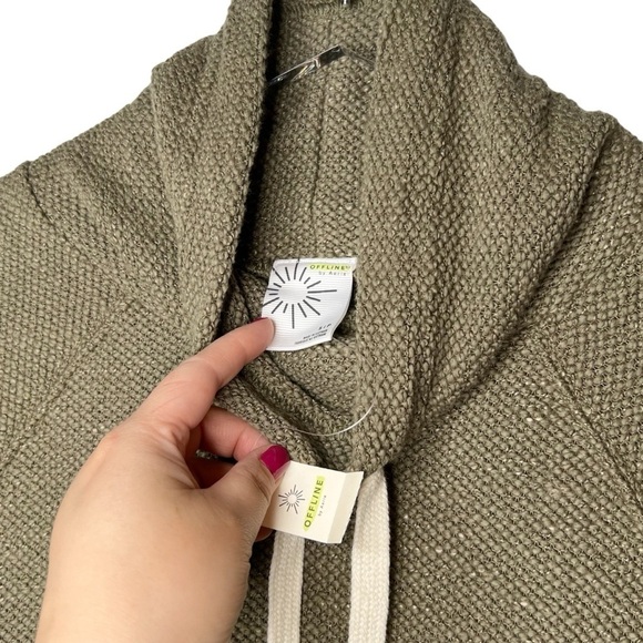 NEW Aerie Snowday Olive Green Mock Waffle Knit Women’s Hoodie Sweatshirt Sz S - Picture 3 of 11